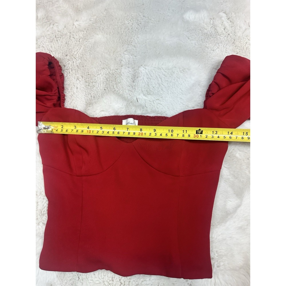 Wilfred Women's Novella Blouse Small Red Sweetheart Neck Smock Puff Sleeve - Picture 13 of 16